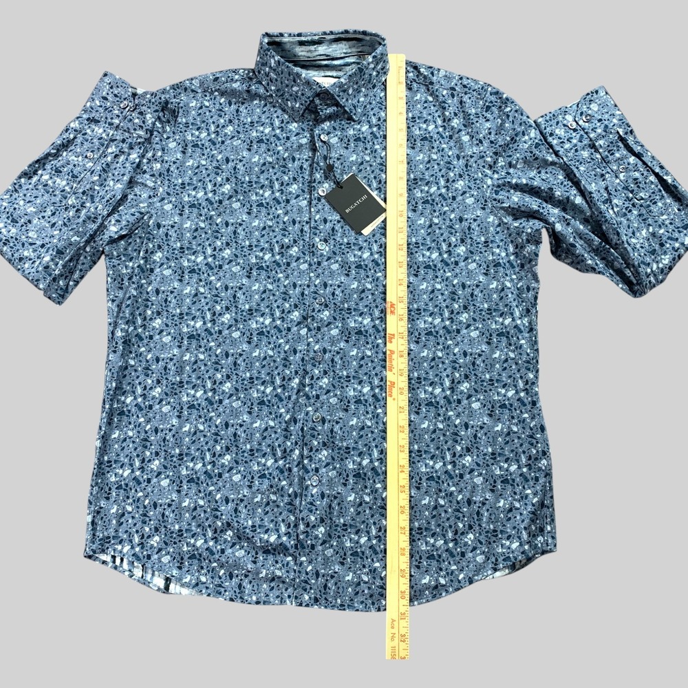 Bugatchi Ooohcotton Shirt Mens XL Cobalt Jax Double Sided Mosaic 8 Way Stretch - Picture 6 of 11